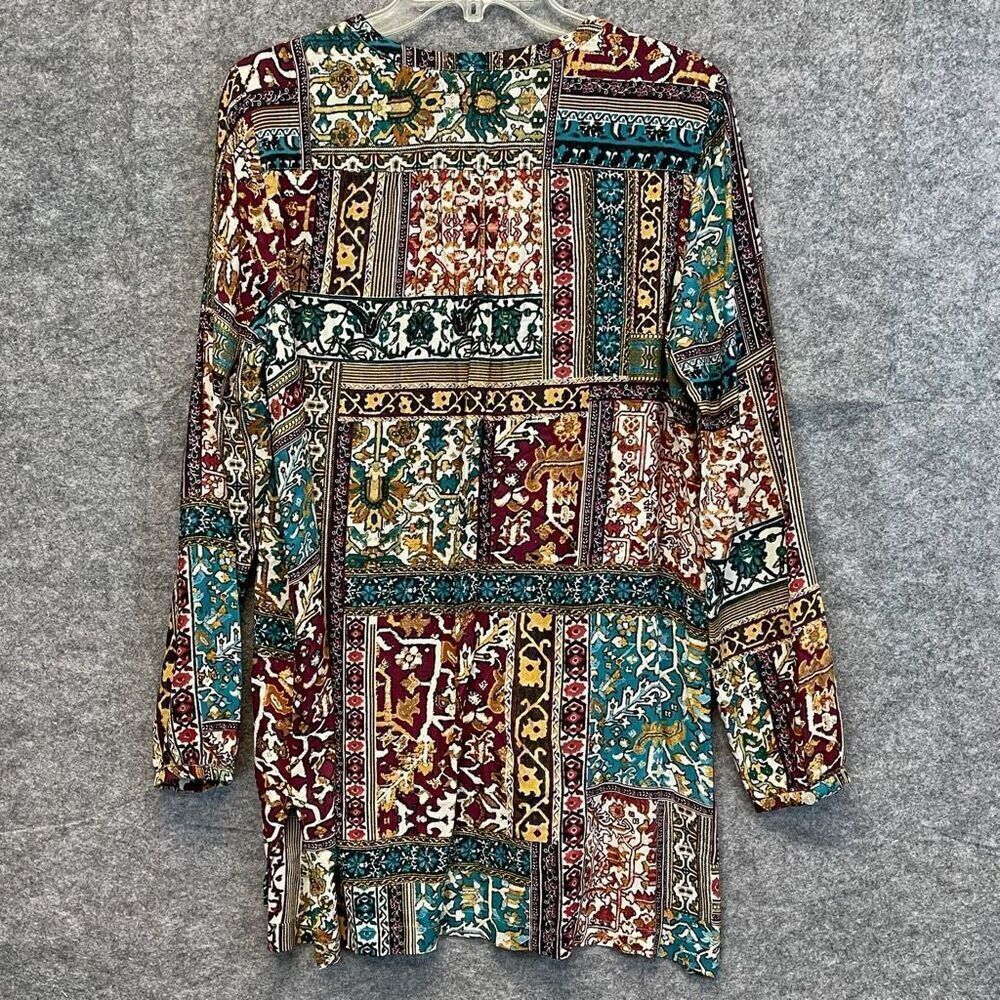 J. JILL Boho Tunic Small Multicolor Patchwork Boho Eclectic Button Front Top EUC - Picture 11 of 16